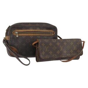 LOUIS VUITTON Monogram Clutch Bag 2 Set LV Auth